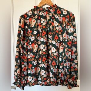 Ann Taylor Floral Long sleeve high neck blouse || Size L petite